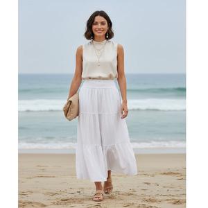 กระโปรงผ้าแคมบริคสำหรับผู้หญิง ดีไซน์หรูหรา นุ่ม เบาสบาย ระบายอากาศได้ดี เหมาะสำหรับทำงาน ท่องเที่ยว และสวมใส่ในชีวิตประจำวัน - Product Image 1