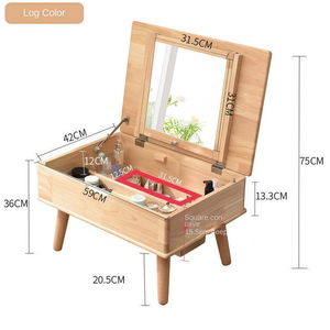 Mesa <span class=keywords><strong>de</strong></span> <span class=keywords><strong>Maquillaje</strong></span> <span class=keywords><strong>de</strong></span> Madera Maciza para Ventanal, Estilo Nórdico Minimalista, con Espejo Abatible y Luces LED, Ideal para Dormitorios Pequeños - Product Image 6