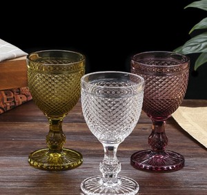 European Style Retro Solid Color Embossed Engraved Glass <b>Wine</b> Drinking <b>Goblet</b> - Product Image 3