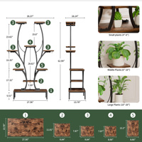 Support pour plantes à 3 niveaux avec éclairage LED à spectre complet, étagère d'angle en bois et métal de 63 pouces, 2 crochets anti-basculement pour intérieur