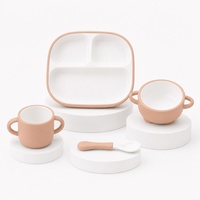 Ensemble de vaisselle pour bébé en silicone de qualité alimentaire avec assiette compartimentée, bol pour aliments complémentaires, cuillère et tasse pour l'apprentissage de la diversification alimentaire dès 3 mois