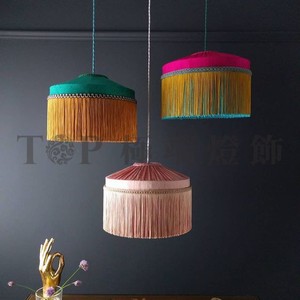 Lámpara de araña moderna de lino con borlas, redonda, E27, de bajo consumo, para sala de estar, restaurante, accesorio de iluminación de diseño. - Product Image 1