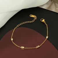 Ensemble collier et bracelet en acier inoxydable avec petits charms géométriques en zircon, chaîne fine légère, bijoux en strass TGXL14294