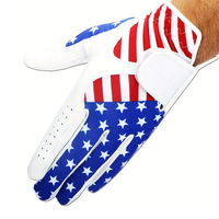 Guante de Golf Profesional de Piel de Cabretta con Bandera de EE. UU., para Mano Izquierda, Impermeable, Color Blanco Perla, Cierre de Velcro Personalizado, Precio de Fábrica