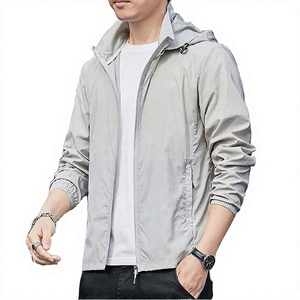 Men <b>Lightweight</b> Hooded Windbreaker <b>Jacket</b> Solid Color Zipper Casual Spring Outerwear Thin Polyester Shell With Pockets - Product Image 1