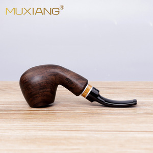 Muxiang Hand Carved Wood Tobacco Pipe Bent Type Solid Wood Smoking Pipe With Copper Bowl For Personal Gift - Product Image 2