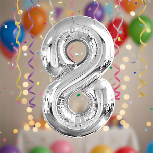 Globo de aluminio plateado con el número 8 de 45 cm, acabado metálico, para decoración de fiestas de cumpleaños - Product Image 2