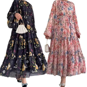 <span class=keywords><strong>Abito</strong></span> <span class=keywords><strong>Lungo</strong></span> Estivo da Donna Sharut 2026 in Chiffon Stile <span class=keywords><strong>Etnico</strong></span> Musulmano con Stampa Floreale e Cintura - Product Image 2