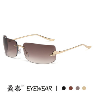 <b>Sunglasses</b> Frameless Metal <b>Gradient</b> Lens UV400 Unisex Fashion Retro Style Silver - Product Image 5