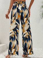 Pantalon palazzo taille haute pour femme, coupe large, imprimé géométrique abstrait, avec ceinture latérale, idéal pour l'été et la plage, pantalon long décontracté