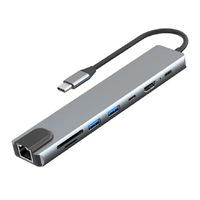 Adaptador Hub USB 3.1 C Multifuncional 8 en 1 de Aleación de Aluminio, Base de Transferencia de Datos, Expansión para Laptop MacBook Pro, Compatible con Tarjetas SD