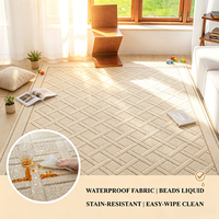 Tapis de sol moderne abstrait gris en polyester imperméable à poils mi-longs avec envers en jute antidérapant, antimicrobien et réversible