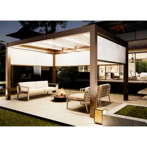 Piscine Pergola aluminium Ouverture motorisée Persienne Toit Jardin Réglable Gazebo Extérieur