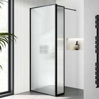 Salle de bain personnalisée Douche à l'italienne Grille noire/Panneaux de douche fixes transparents en verre trempé cannelés Pare-douche