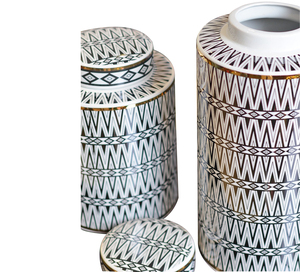 Contenitori in Ceramica Rotondi Bianco e Nero dal Design Moderno con Coperchi, Vaso <span class=keywords><strong>Decorativo</strong></span> con Motivo <span class=keywords><strong>Geometrico</strong></span> - Product Image 4