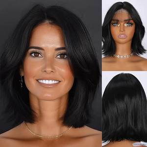 Mới nhỏ ren đen dẻo dai tự nhiên <span class=keywords><strong>Bob</strong></span> Ngắn Tóc thẳng Micro khối lượng tự nhiên không có bangs. sm1684 - Product Image 3