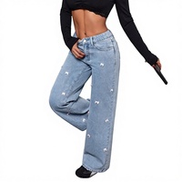 Jeans SMX Joker à jambe large, style printemps, délavé, avec petit nœud, pour le marché transfrontalier européen et américain 2025