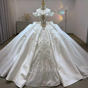 Robe de mariée de luxe Lsjj123 en satin ivoire perlé avec traîne, élégante robe de bal pour la mère de la mariée, grandes tailles - Product Image 2