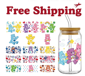 Free Shipping Hot Sale Cute Bear Rainbow Elements Rub On Transfer <b>Decal</b> for Glass Can Making Cold Transfer <b>Sticker</b> - Product Image 1