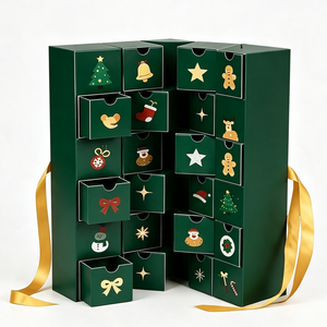 Green Christmas Drawer Gift Box with Ribbon Rigid Cardboard Empty Mystery Box for Holiday Surprise Packaging and Luxury Gifts - Product Image 1
