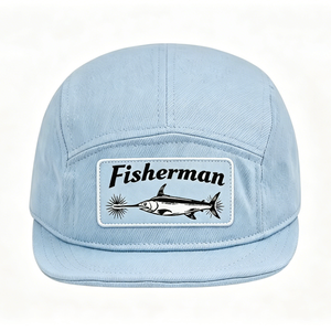Gorra de 5 Paneles Fisherman, Diseño de Pescado con Parche de Nylon, Unisex, Ajustable, con Cierre a Presión, para Pesca, Uso Casual al Aire Libre - Product Image 1