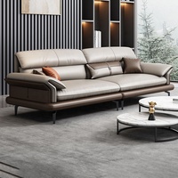 Ensemble de canapé en cuir marron crème bicolore, 2 pièces avec fauteuil, pieds en métal à profil bas, coussins rembourrés, meubles de salon
