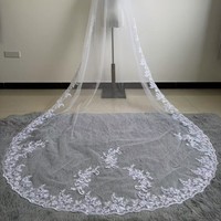 Voile de mariée long de 3 mètres en dentelle appliquée pour femme, avec peigne en métal et voile en tulle