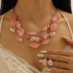 Magnifique ensemble de bijoux de mariée indiens de style Bollywood, élégant, scintillant, rose et argenté, bicolore, pour mariage - Product Image 1