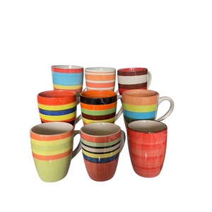 Taza de Café de Porcelana y Cerámica al Por Mayor a Precio de Fábrica, Diseño de Rayas de Caramelo Multicolor, Apta para Lavavajillas y <span class=keywords><strong>Microondas</strong></span> - Product Image 1