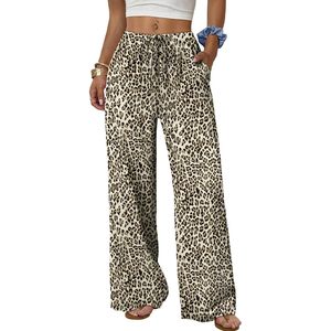 Women's Linen Palazzo Pants Wide Leg High Waist <b>Flowy</b> Beach Trousers With Pockets Breathable Summer Wear - Product Image 1