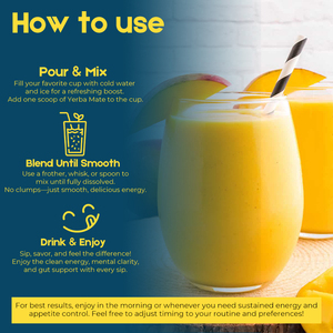 ชาเยอร์บา มาเต้ ชนิดชงดื่มพร้อมดื่ม ผสมพรีไบโอติกและโปรไบโอติก รสพีชแมนโก้ ช่วยเสริมพลังงานที่สะอาดและเพิ่มสมาธิ - Product Image 6