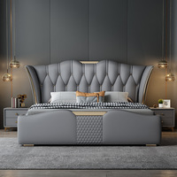 Lit moderne super luxueux et moelleux, revêtement en similicuir, cadre en bois de pin, design écologique - taille king/queen, meubles de chambre à coucher