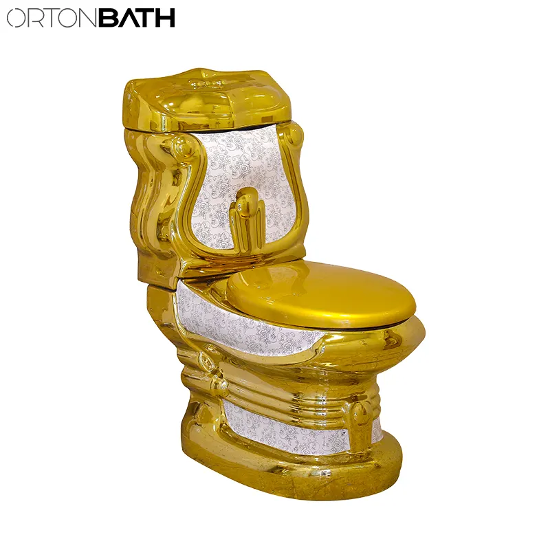 ORTON BATH UK Nigeria Wash Down Gold Badezimmer Kommode Set Boden stehend Eine zweiteilige WC-Toilette mit Sitz bezug Schüssel Zubehör