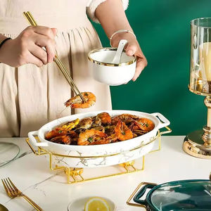 Plat à gratin ovale en céramique européenne avec couvercle en verre, revêtement antiadhésif, écologique, diamètre 33 cm, compatible bougies, pour usage domestique et hôtelier - Product Image 2