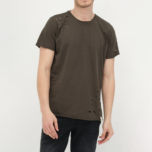T-shirt personnalisé pour homme, effet usé, délavé à l'acide, avec trous déchirés, style streetwear, en coton, coupe oversize - Product Image 3