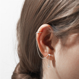 Canner Unique Tassel Chain Fine Jewelry Cuff Stud Earrings S925 Sterling Silver Gold Plated Marquise Zircon 18K - Product Image 4