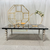Table de mariage en acier inoxydable MDF, plateau en verre, table de banquet rectangulaire