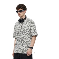Camiseta de algodón grueso de 240 gramos con estampado de leopardo para hombre, cuello redondo, manga corta, estilo urbano, informal.