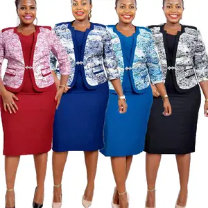 CFA6526, Новая африканская одежда, платье большого размера с принтом, женские офисные платья и пиджак, комплект из 2 предметов, женские платья