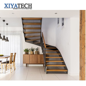 Hiện Đại LED Ánh Sáng Đường Sắt Gỗ Xoắn Ốc Cầu Thang Nội Thất Mono Chùm Bên Ngoài Duy Nhất Sồi Tread Nổi Kim Loại Cho Biệt Thự Thép - Product Image 1