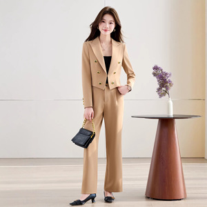 Women's Double Breasted Suit Set Black Full Sleeve Anti Wrinkle Office Lady Style Daily Wear - Product Image 3