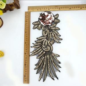 Parche de Encaje Bordado con Flores de Crochet con Cuentas de Cordón Dorado, Aplique de Guipur Barroco, <span class=keywords><strong>Material</strong></span> de Nailon para Ropa de Moda Occidental - Product Image 4