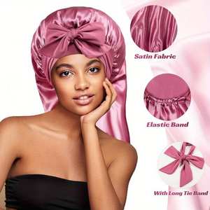 <span class=keywords><strong>Bonnet</strong></span> en satin de haute qualité, best-seller, avec long lien élastique, grande taille, pour le soin des cheveux, pour dormir, à usage domestique - Product Image 3