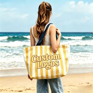 Sac fourre-tout en toile à rayures style cabana côtier, idéal pour la plage et les essentiels de protection solaire, sac de plage tropical chic - Product Image 5