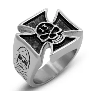 New Arrive Wholesale Stainless Steel Cross Club 13 Skull Celtic Cross Gothic Rings For Men