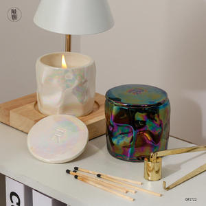 Juego de Portavelas de Cerámica Retro con Tapa, Diseño con Acabado Perlado, Ecológico, Regalo para Decoración del Hogar DF1722 - Product Image 1