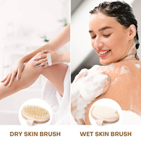 Brosse de massage exfoliante pour le corps en poils de sanglier naturels CF, lot de 2, avec manche ovale en bois, pour la douche et la baignoire