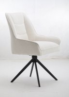 Fauteuil pivotant de luxe blanc crème, rembourré en tissu bouclé, avec pieds en métal noir, pour la maison ou le bureau