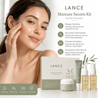 Kit de soin du visage blanchissant format voyage Lance Private Label avec sérum hydratant, crème hydratante et masque pour les lèvres - Ensemble de beauté végan