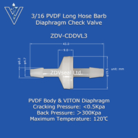 ZDVseal 3/16 1/8 1/4 vanne à membrane économique PVDF ozone Mini clapets anti-retour 0.5 Kpa pression de travail Mini vannes